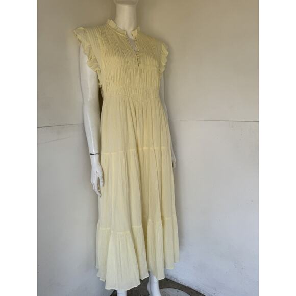 Ba&sh Maxi "lady" Dress Pale Yellow Smocked sz 2 US size M - Picture 4 of 8
